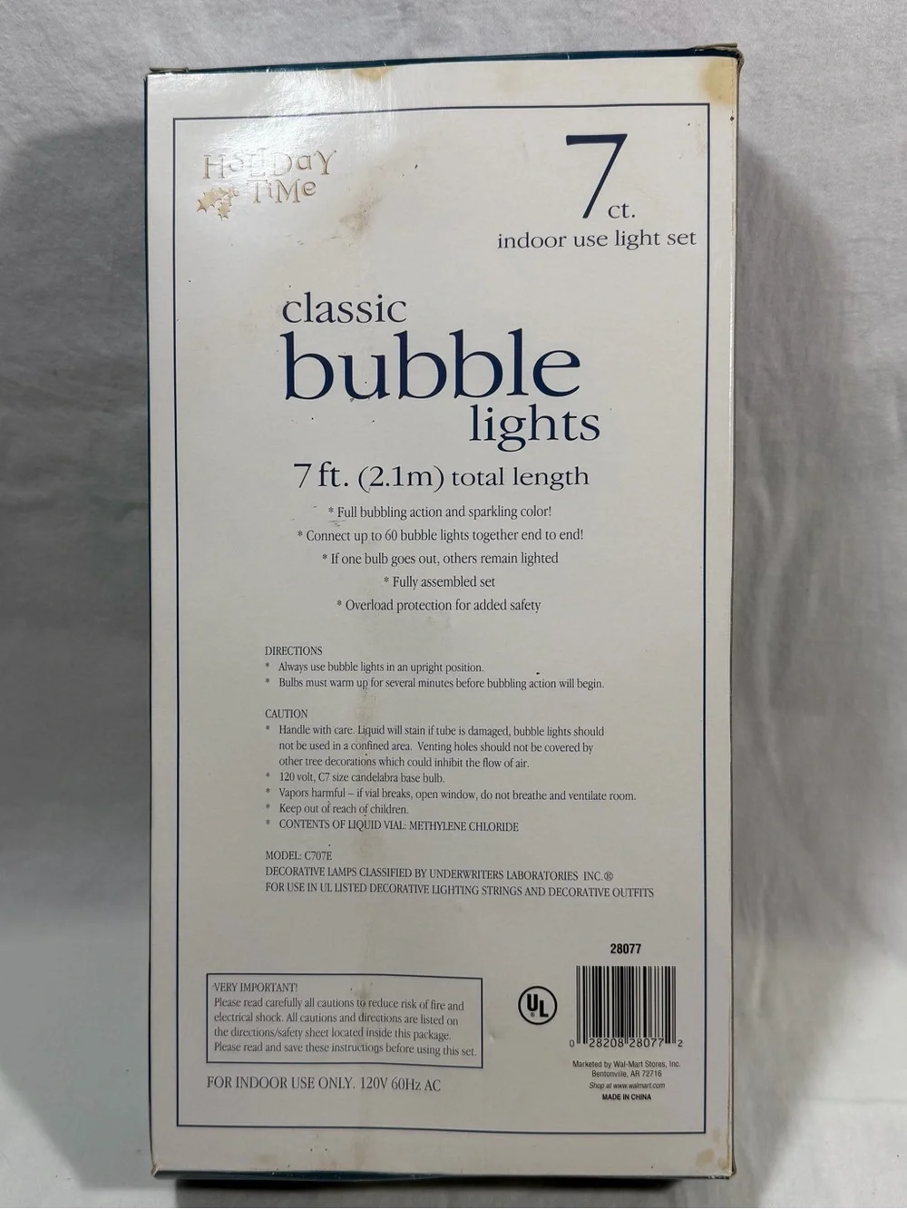 Holiday Time Vintage Red & Green Bubble String Light Set 7 Count Working
